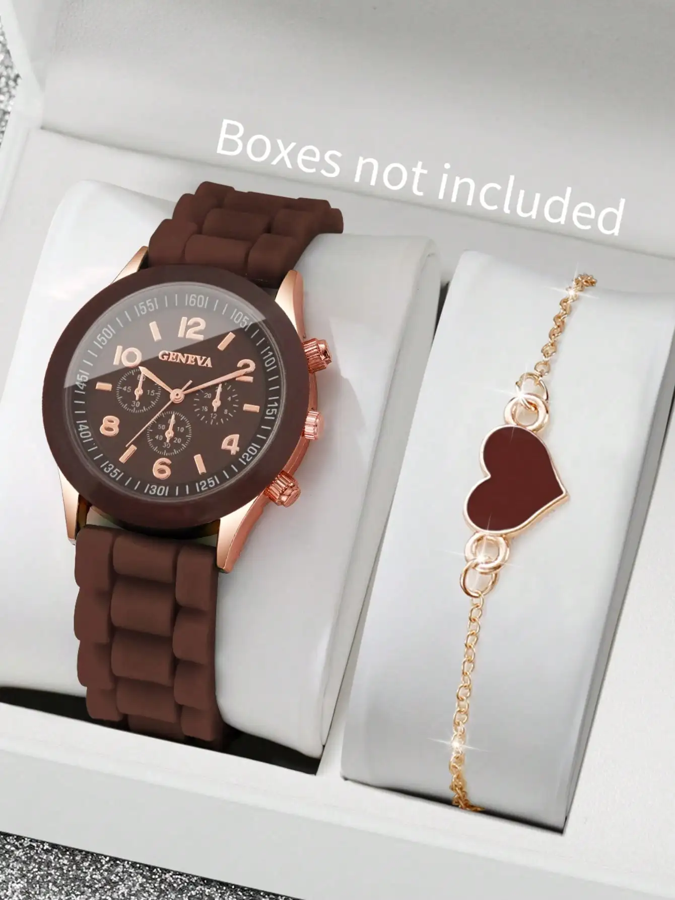 2pcs/Set Women's Silicone Watch With Classic Three-Eye Numeric Dial, Elegant Quartz Wrist Watch + Heart-Shaped Bracelet (Watch Box Not Included) sj260302131201569129344
