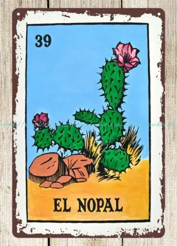 el nopal Loteria Mexican metal tin sign reproduction wall home tavern