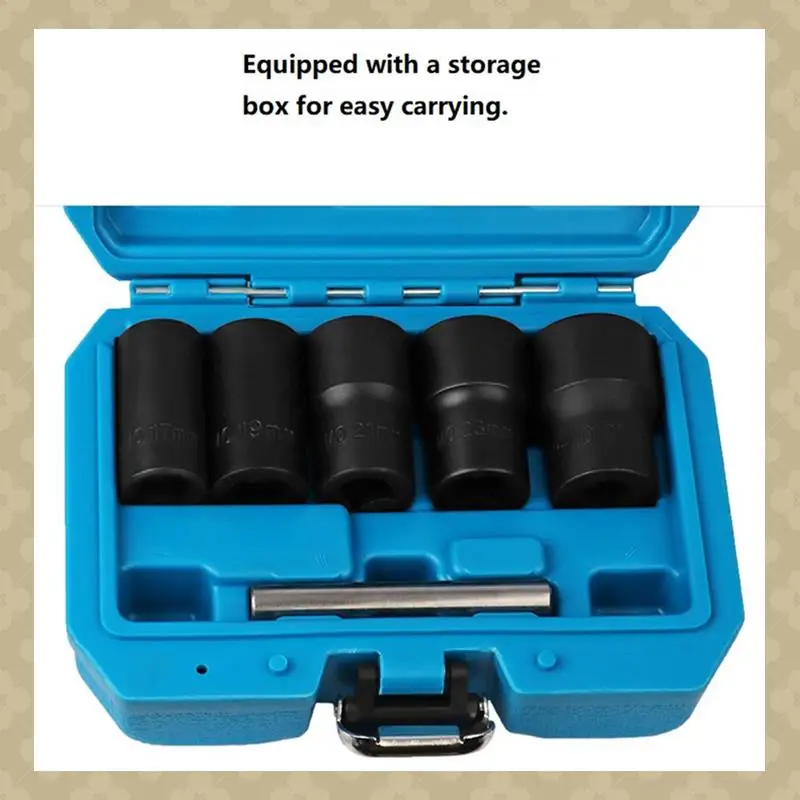 

AB45 6 Pieces Of Broken Nut Extractor With 17Mm, 19Mm, 21Mm, 23Mm, 27Mm Sleeve And Central Piercing Rod Nut Removal Tool Kit Dur