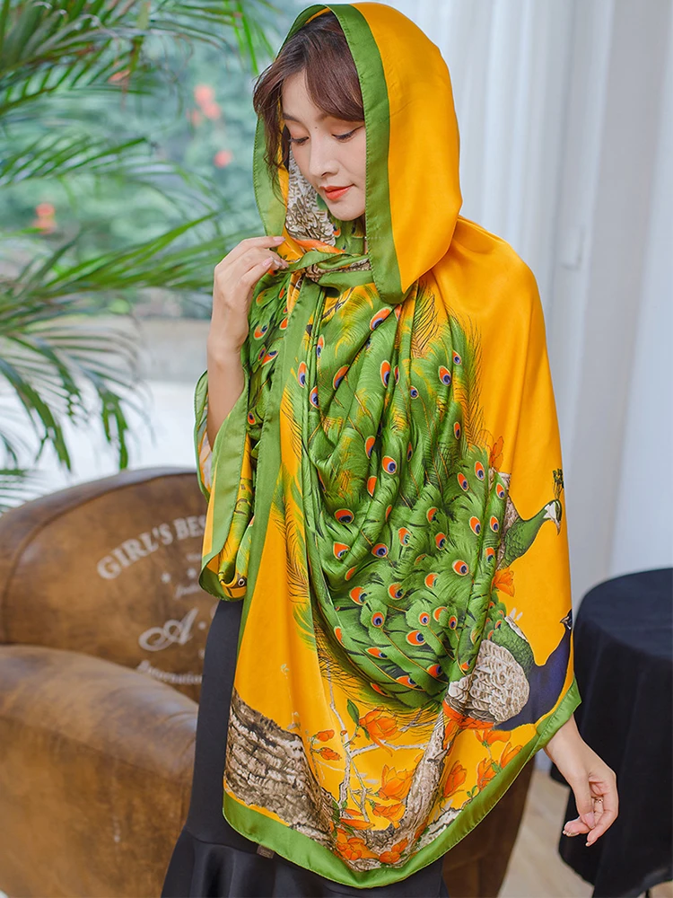 

Satin Hijab Women Silk Scarf Animal Print Shawls Lady Femme Mujer Bandana Scarve Sarong Beach Wrap Pareo Bufanda Stoles Foulard