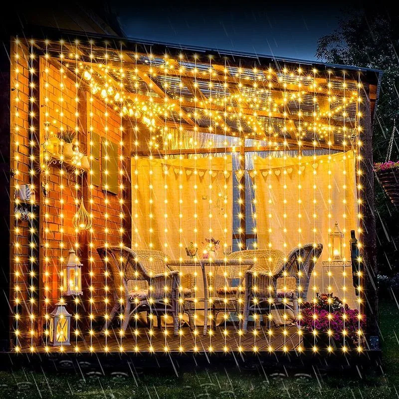 

Outdoor Solar Curtain String Lights 6M 8Modes Christmas Lighting Fairy Lights Great for Navidad Party Patio Garden Wedding Decor