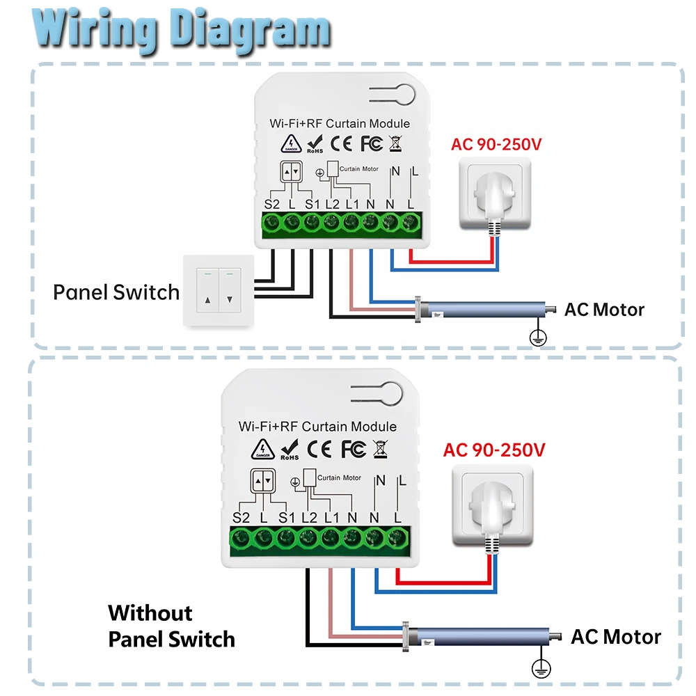 RF433 WiFi Curtain Switch with Wireless Remote Switch for Electric Roller Shutter Blinds Tuya Smart Life Google Home Alexa Alice