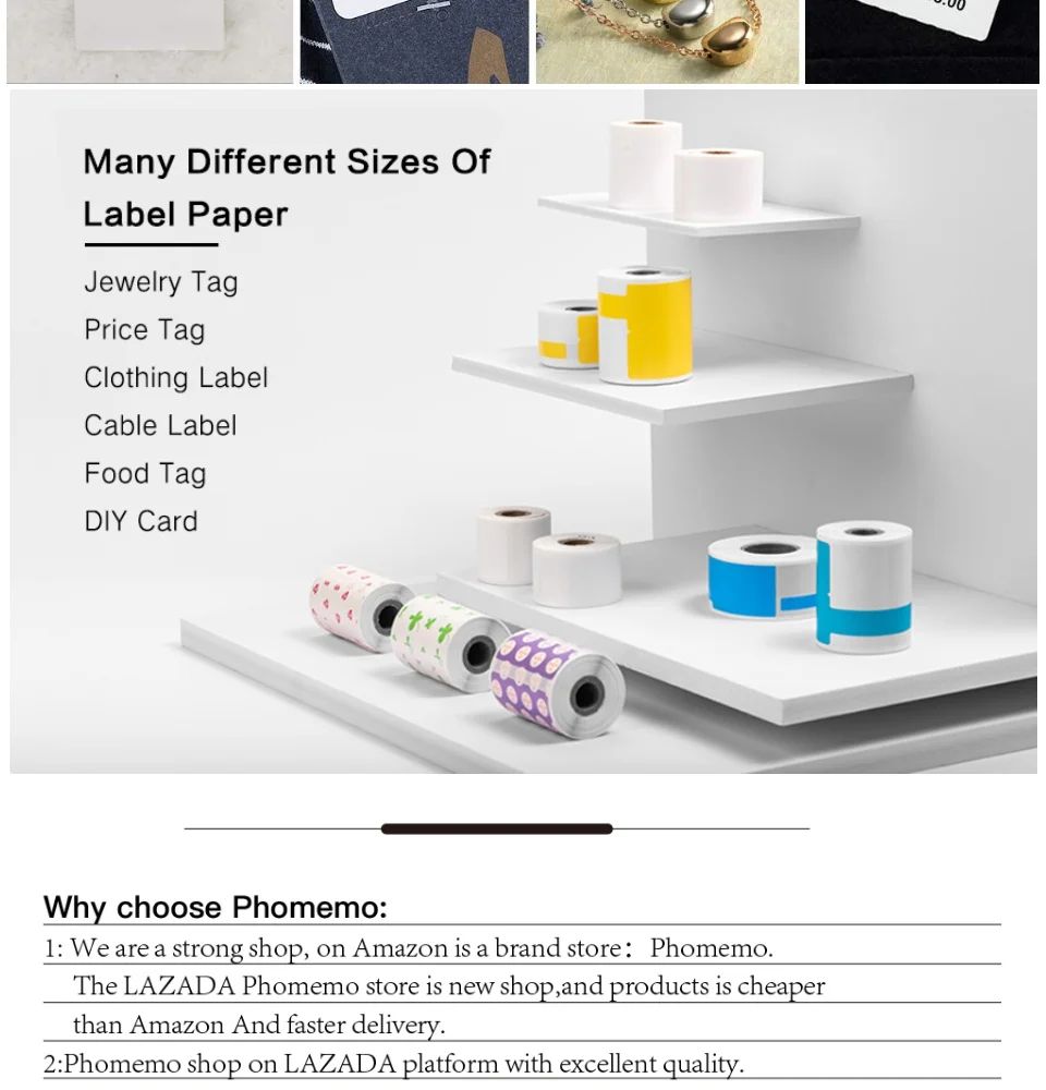 Phomemo Multi-Purpose Square Self-Adhesive Label for Phomemo M110/M200 Label Printer Width 20-50mm Labels/Roll