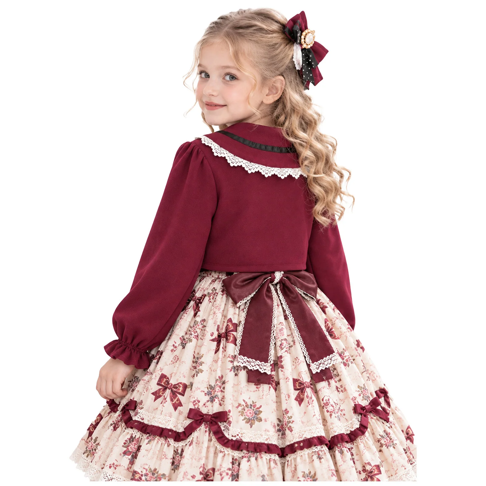 Kids Girls Cardigan Long Sleeve Bow Wedding Birthday Party Jacket Formal Lolita Cardigan Coat Kids Irregular Cape Shrug Bolero