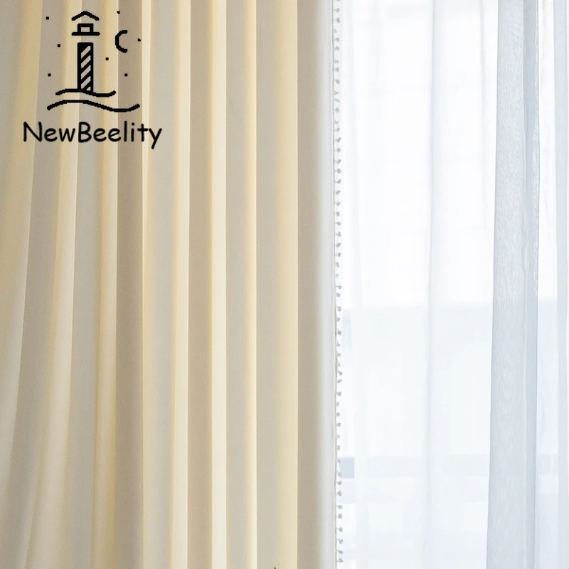 

Nordic Curtains for Living Dining Room Bedroom Japanese-style Cream Yellow Curtain Semi-shading Cotton and Linen French Window