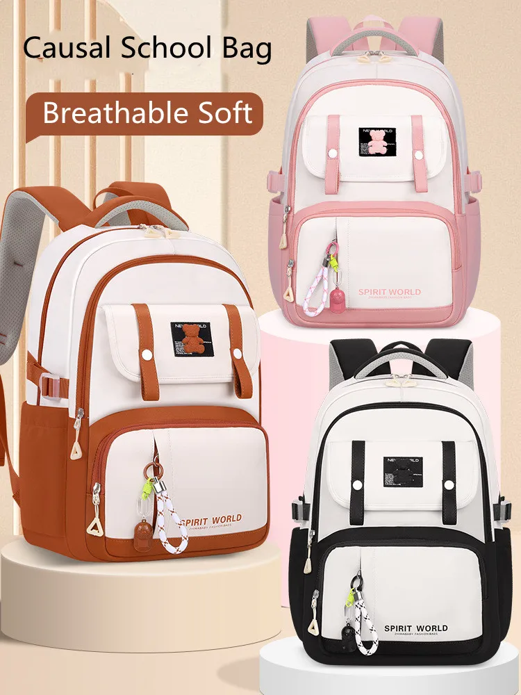 2024 Fashion Girls School Bags Causal Leisure Middle High Primary Student Shoulder Breathable Backpack Large Capacity Mochilas