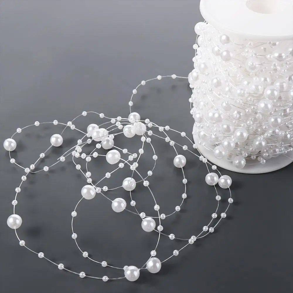 Beads Garland Pearl Strands Fish Chain Ribbon for Christmas Tree Wreath Gift Wrapping Decoration