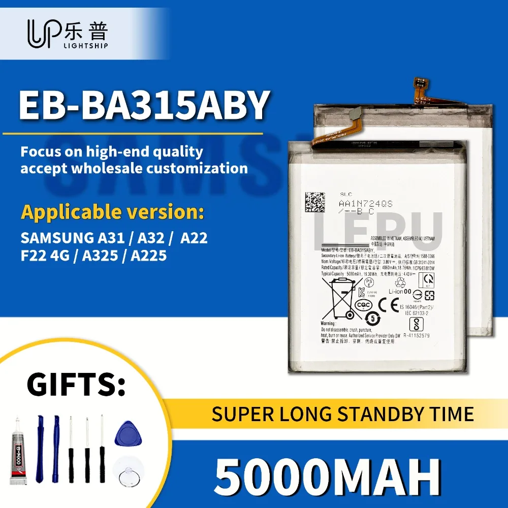 

EB-BA315ABY Оригинальный ремонтный аккумулятор емкостью 5000 мАч для SAMSUNG A31 A32 A22 с бесплатным инструментом SAMSUNG F22 4G A325 A225 Аккумулятор EB-BA315ABY