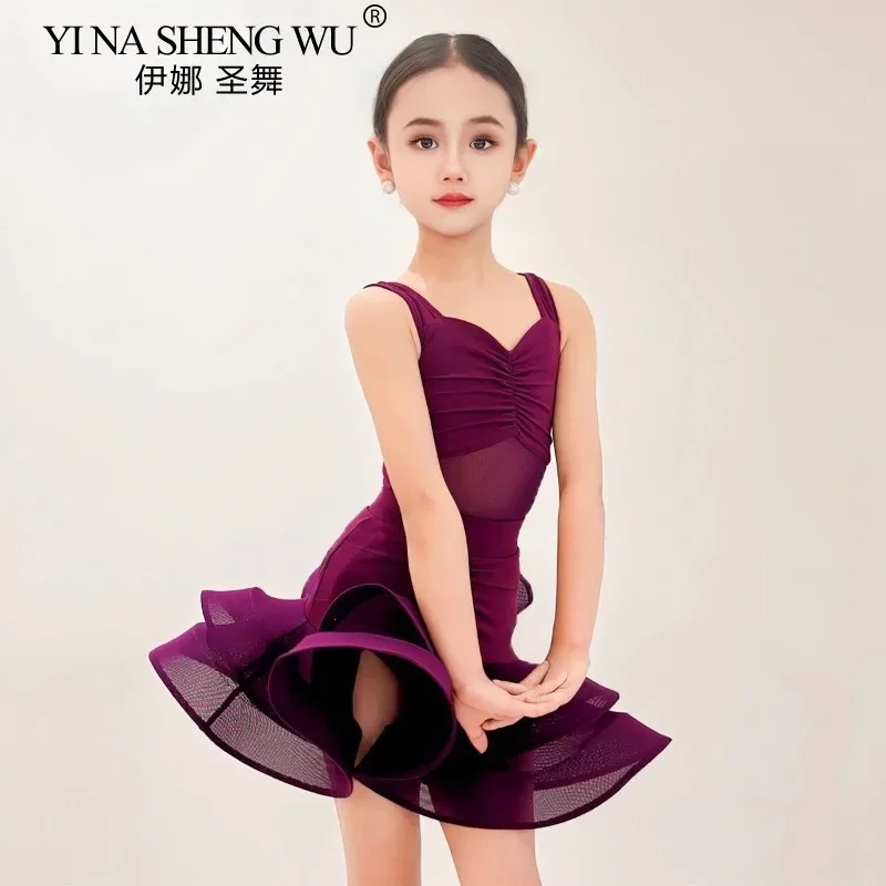 Nuevo vestido de práctica de baile latino para niños, falda de hueso de pescado para actuación de práctica de baile latino Cha Rumba de gama alta para niñas