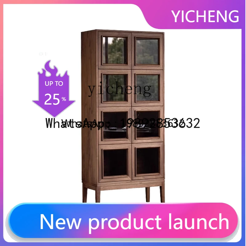 

Black Walnut Bookcase with Glass Door Solid Wood Display Cabinet Locker