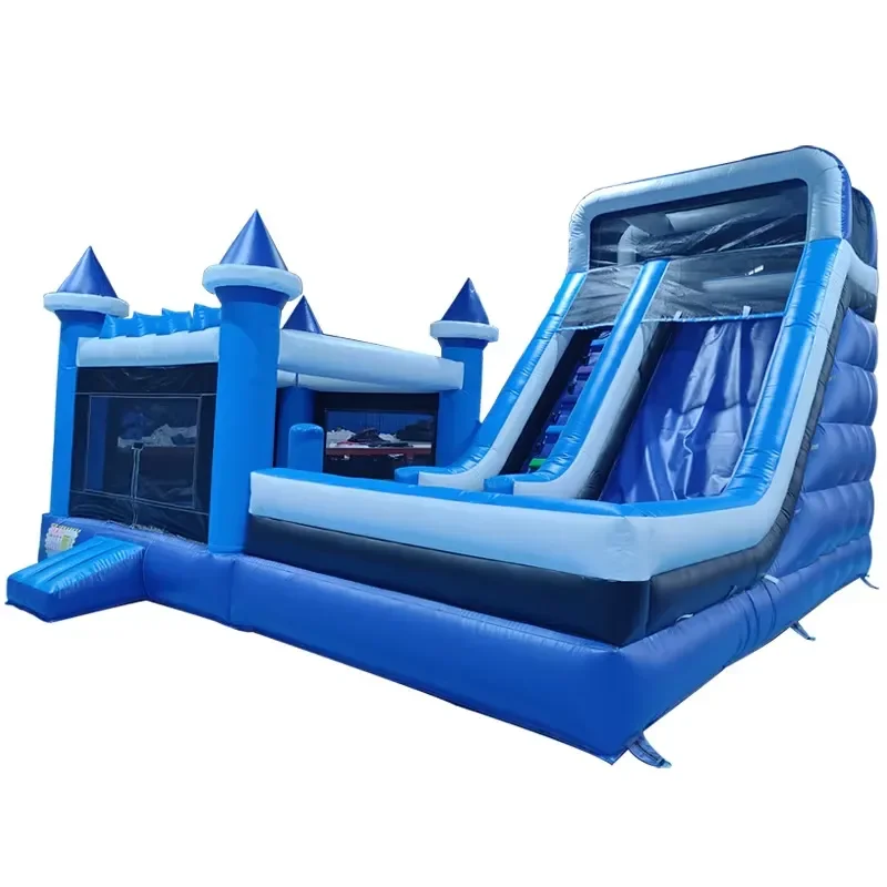 Inflatable Bouncer Combo with Big Slide Blue White Jumping Castle Bouncy House Commercial PVC for Outdoor Events and Party