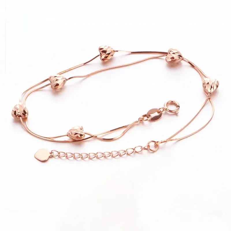 585 Rose Gold Double Layer Snake Bone Chain Heart Shiny bracelet for women Fashion Exquisite Plated 14K Rose Gold Fine Jewelry