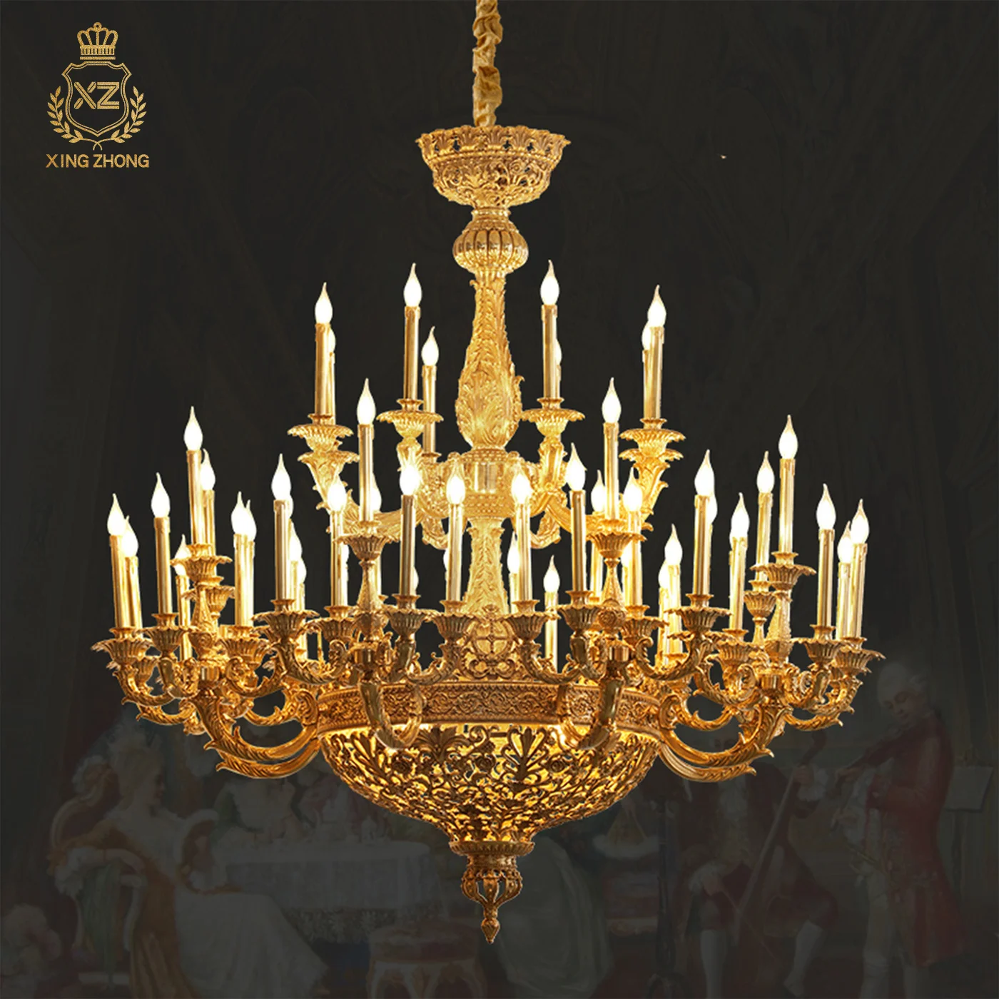 French Retro Duplex Hotel Church Decor Dewaxed Copper Chandelier Living Room Banquet Hall Candle Art Pendant Lamp