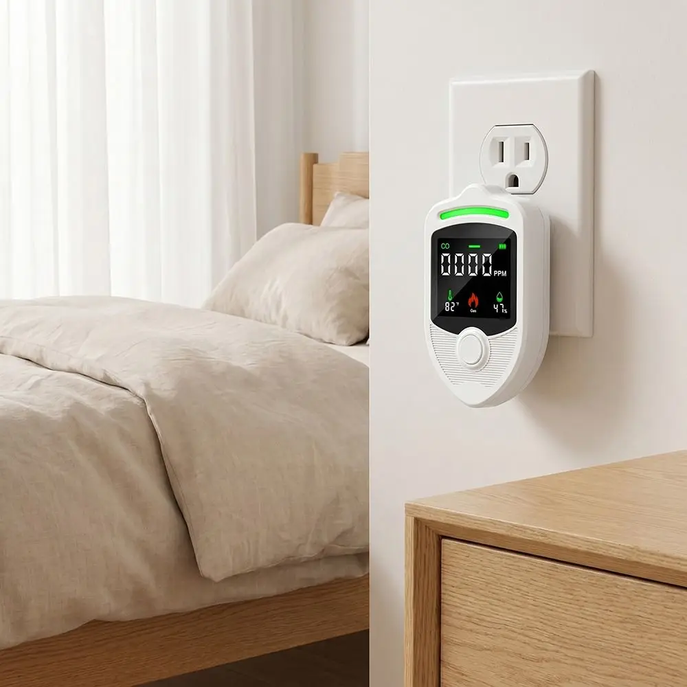 

4 Environmental Sensors Wireless Gas Detection System LCD Display Temperature Humidity Sensors Combustible Gas Alarm US Plug