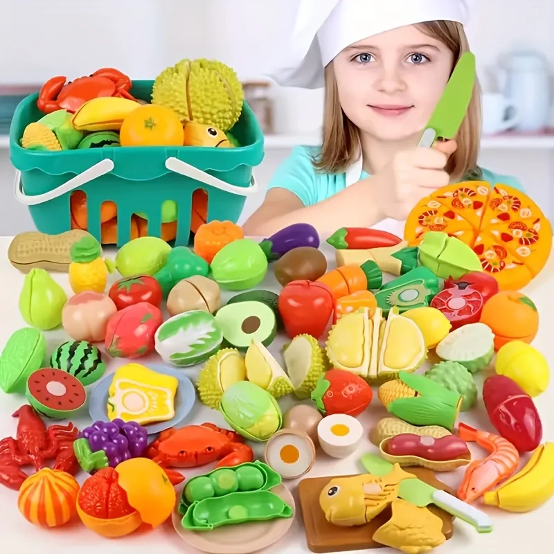 Multi-Person Play House Cutting Toys, Kitchen Pretending Food Set, Kitchen Toy Accessories for Young People, Fake Food/Fruit/Vegetables, Birthday, Holiday Gifts