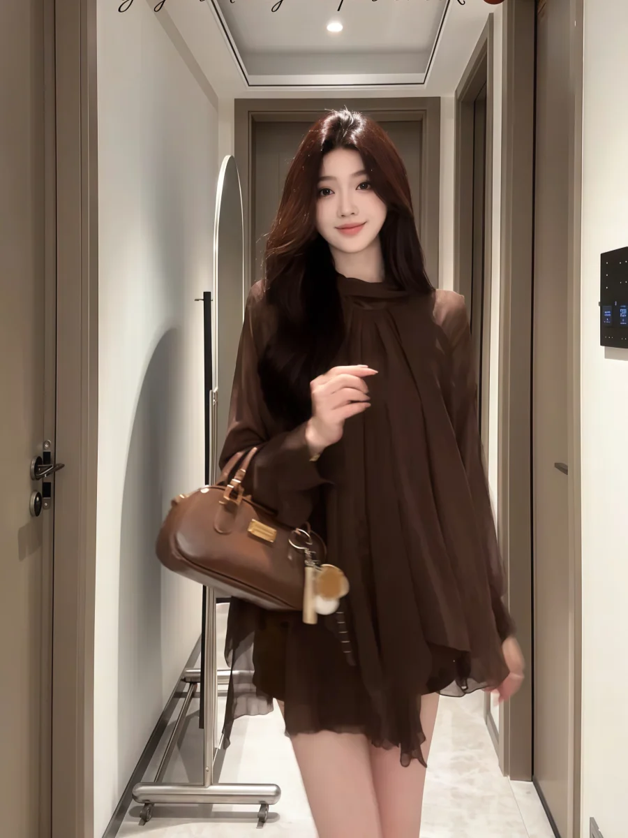Fashionable Long Sleeve Asymmetrical Shirt for Women Autumn New Style Elegant Atmosphere Lazy Style plus Size French Style T-...