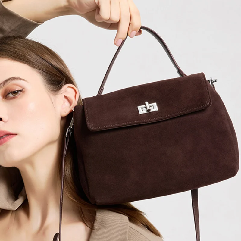 

Брендовая женская сумка на плечо из матовой воловьей кожи, элегантная роскошная сумка с замком в стиле ретро, большая вместительная сумка-седло через плечо