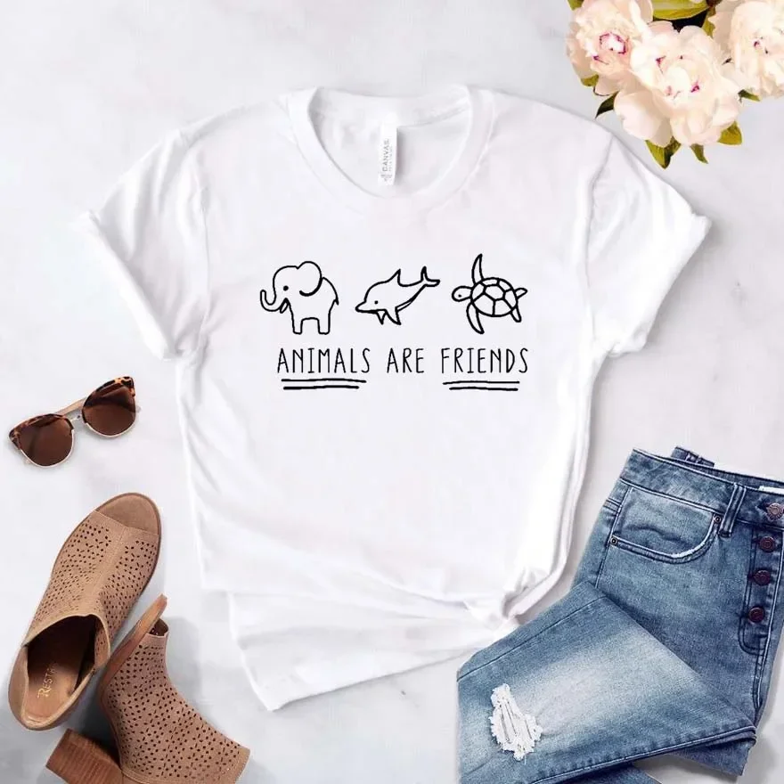 

Animals Are Friends elephant turtle Women tshirt Cotton Hipster Funny t-shirt Gift Lady Yong Girl crop top