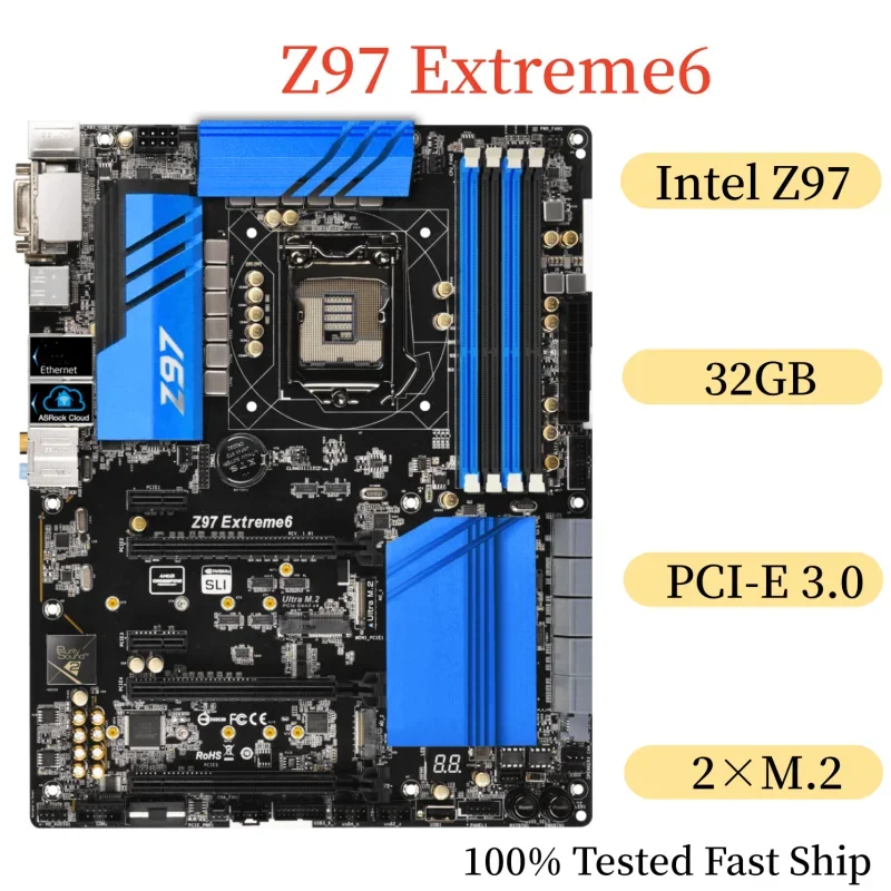 For Asrock Z97 Extreme6 Motherboard 32GB LGA 1150 DDR3 ATX  Mainboard 100% Tested Fast Ship