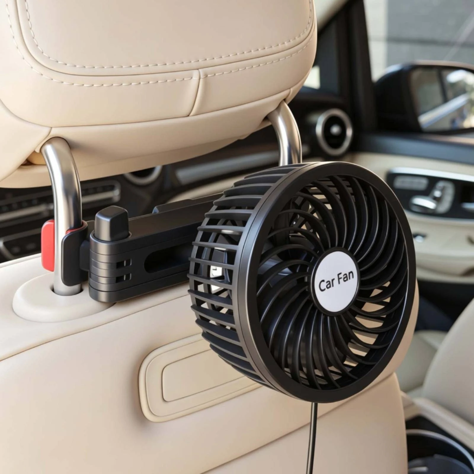 Car Fan with Adjustable Arm Rotatable Car Cooling Fan Lightweight for Road Trippers
