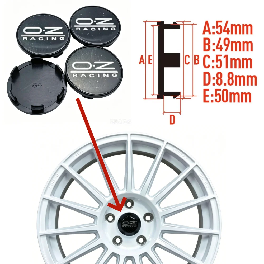4pcsO.Z Racing Logo Badge  54MM Clips 49MM OZ Emblem Car Wheel Center Caps Wheels Hub Cap Rim Hubcaps Dust Cover Car Accessories