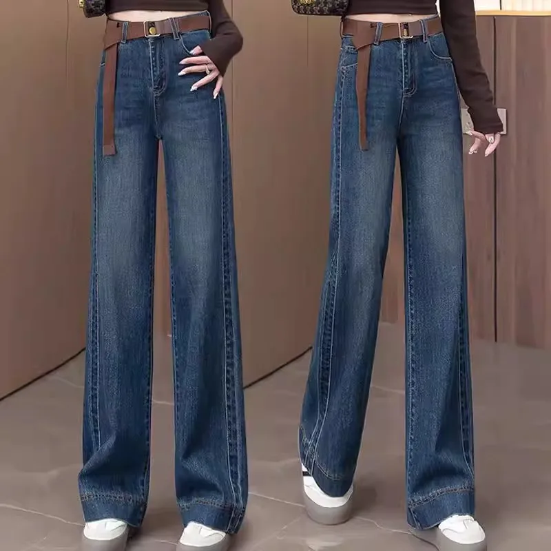 

Широкие джинсы с высокой талией, женские свободные повседневные прямые брюки, весенне-осенние универсальные брюки, износостойкие