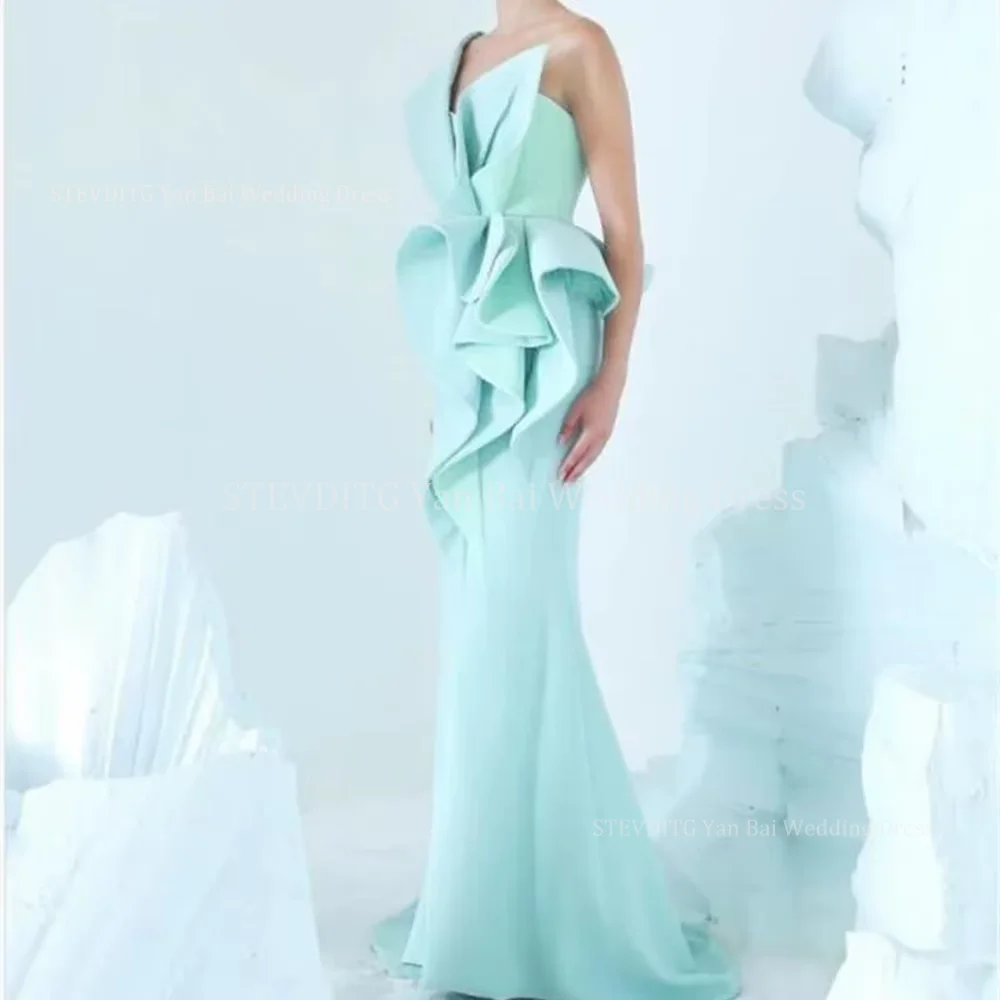 

Mint Green Sexy Evening Dresses One-Shoulder Ruffles Floor-Length Gowns Custom Made Formal Party Fashion New Robes De Soirée