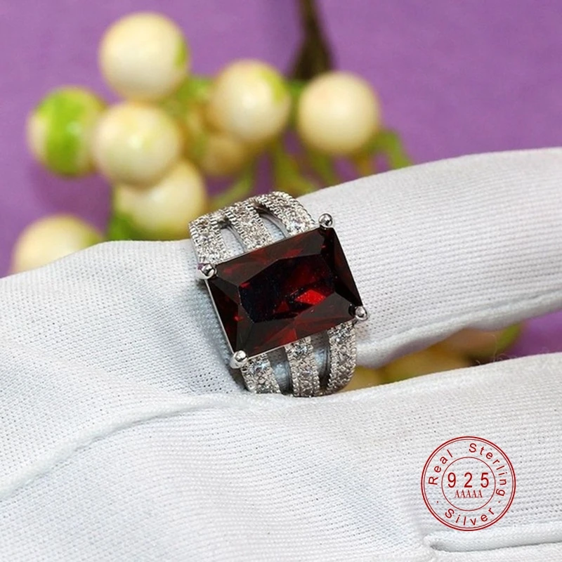 Czerwone pierścionki z cyrkoniami AAA dla kobiet Oryginalny srebrny znaczek 925 Kryształ wypełniony Bague Femme Luksusowa biżuteria z wydrążonym pierścieniem — zdjęcie 3