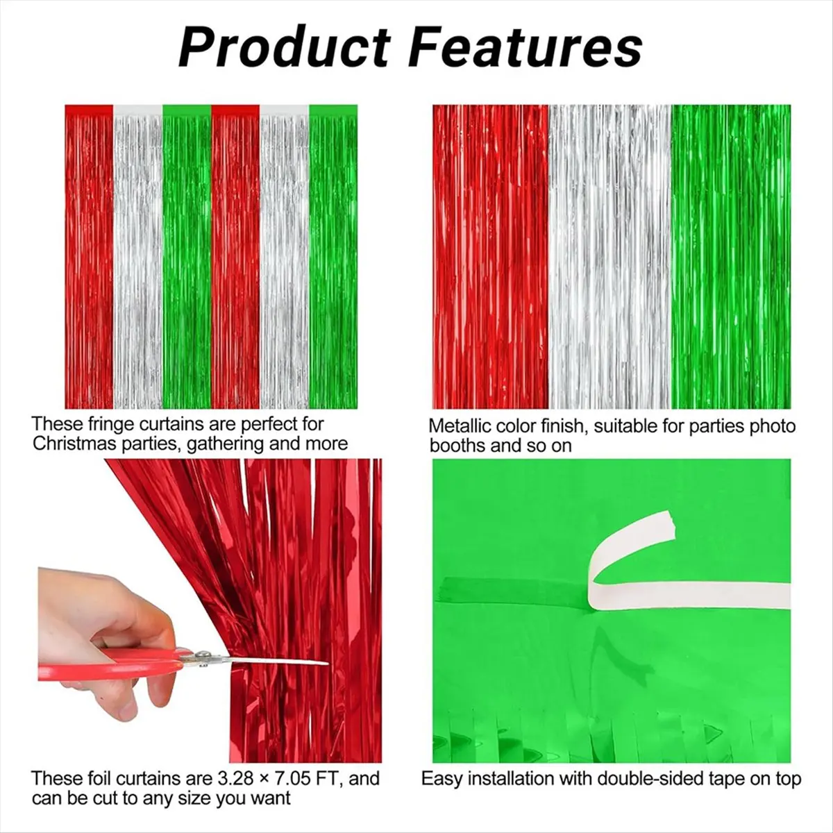 12 Pack Christmas Party Backdrop,78.74 X 39.37 Inch Foil Streamer,Fringe Curtain Streamer,Hanging Christmas Decor