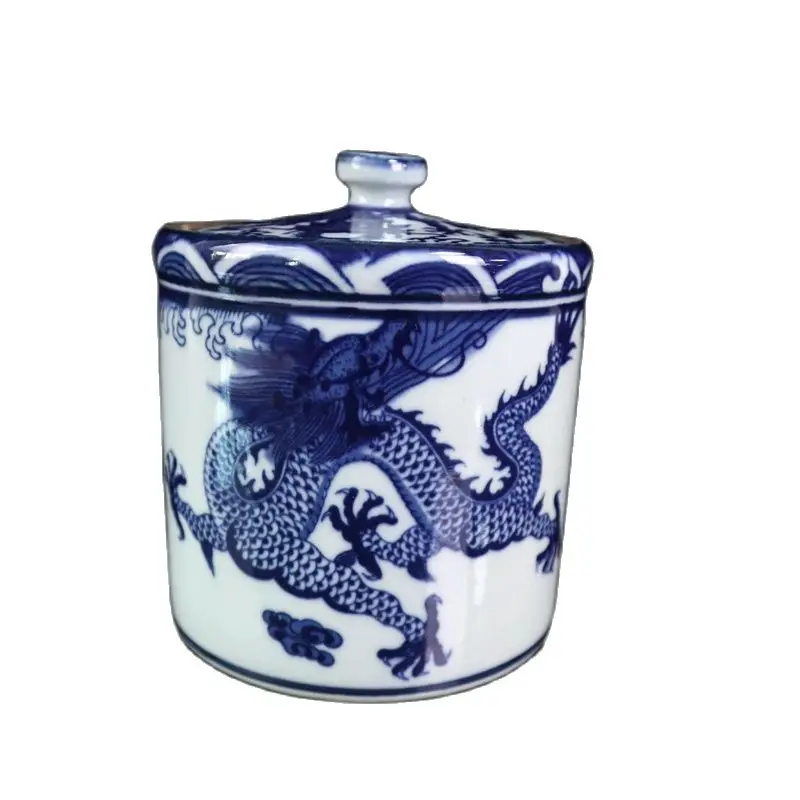 

China Old Porcelain Blue and white dragon pattern Covered Storage Pot