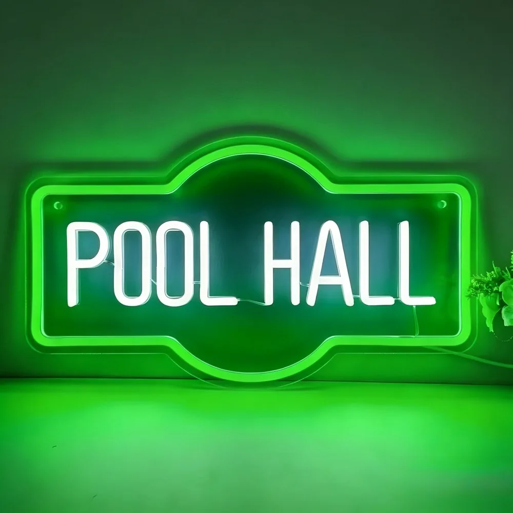 

Pool Hall LED Neon Sign USB Powered Wall Hanging, Ideal for Man Cave, Home Bar, Garage Wall Decor and Snooker Party Decoration