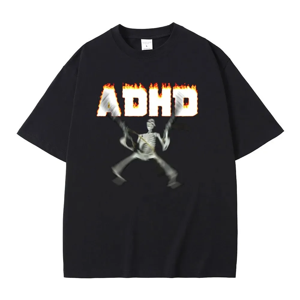 Adhd Skeleton Funny Meme T Shirt Humor Horror Skull Graphic Tshirt Men Fashion Brand Tees Male Hip Hop Vintage Oversize T-shirts