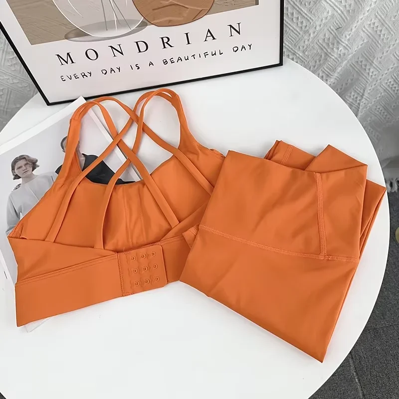 2 Piece Yoga Set High-end Sexy Fashion Adjustable Buckle Sports Bra High Waist Hip Lifting Leggings Running Breathable Set👚