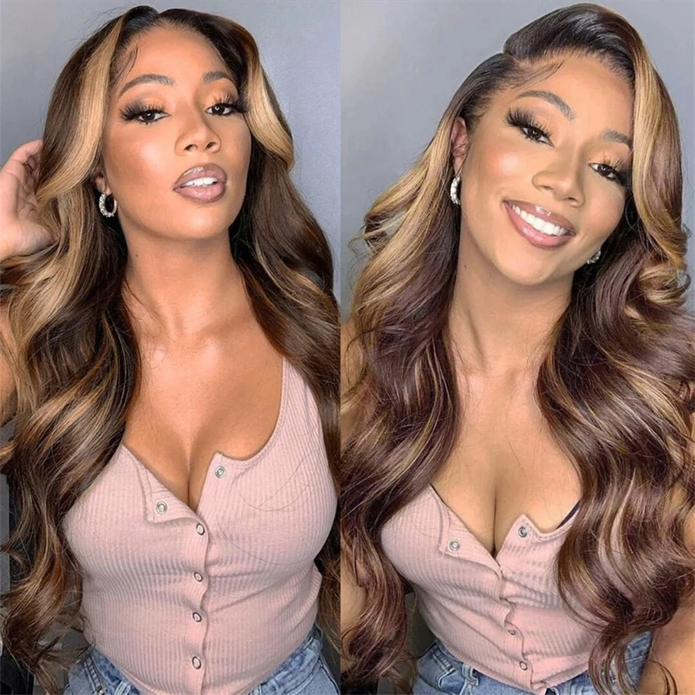 

Body Wave Brazilian Highlight Wig Human Hair 30 Inch Lace Front Wigs For Black Women P4/27 Ombre Honey Brown Front Wig For Women