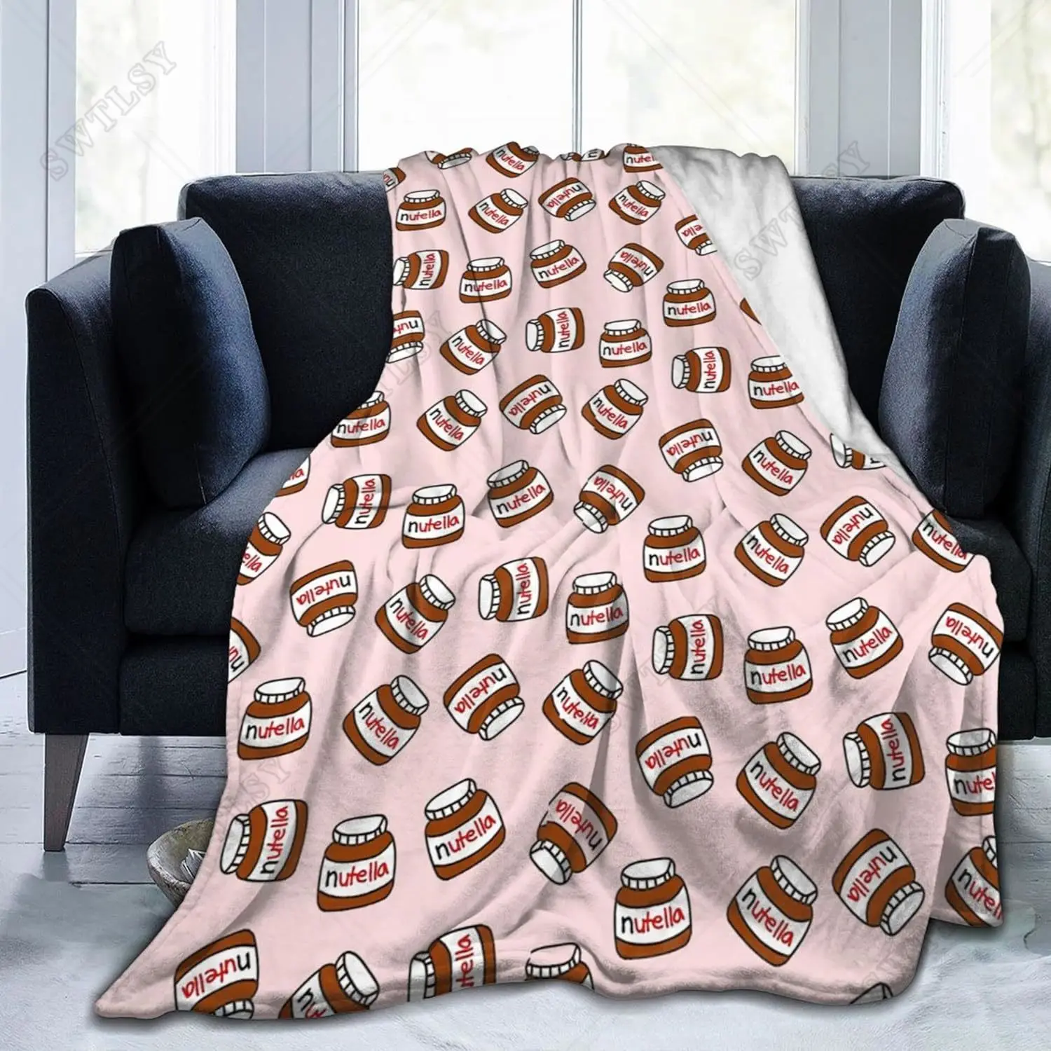 Seamless Nutella Printed Flannel Fleece Throw Blanket Soft Cozy Warm Bed Blanket for Kid Adults All Season Fluffy Fleece Blanket