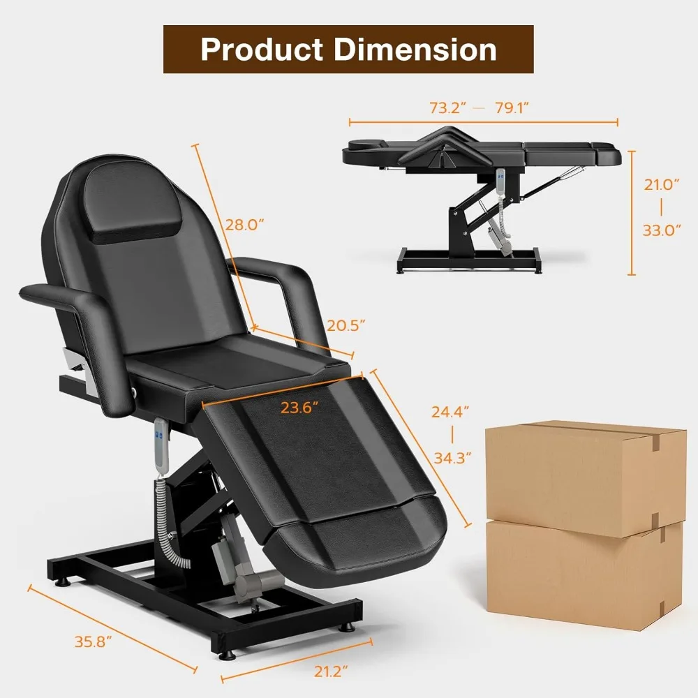 طاولة تدليك كهربائية قابلة للتعديل 21 - 33 بوصة، الطول 73 - 79 بوصة كرسي وشم قابل للتعديل #2