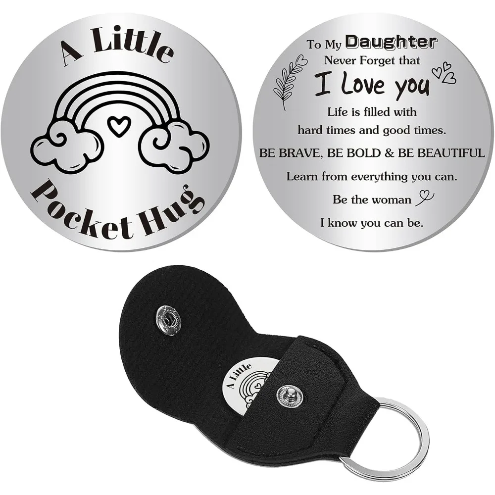 Pocket Hug Token Long Distance Relationship Keepsake Stainless Steel Double Sided Inspirational Gift with PU Leather making kit