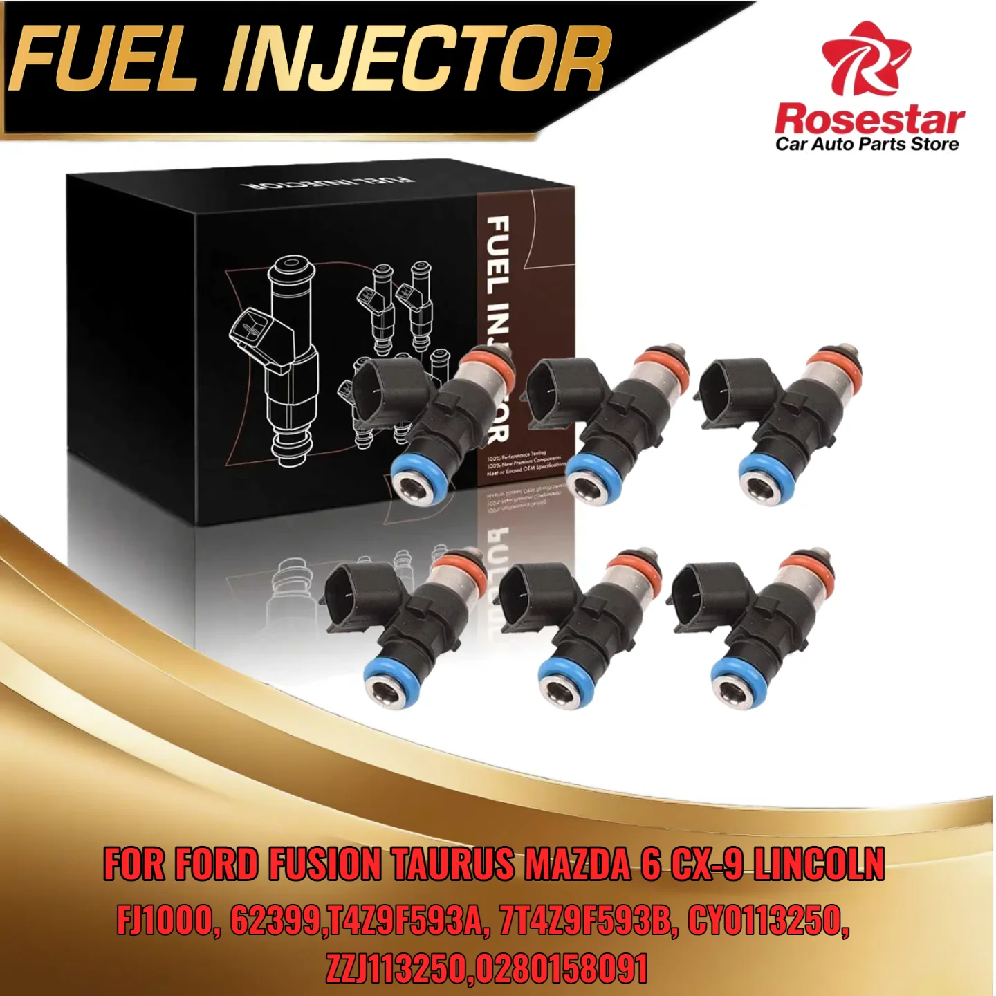 

6PCS Fuel Injectors for Ford Fusion Taurus for Mazda 6 CX9 3.5L 3.7L V6 FJ1000 T4Z9F593A 0280158091