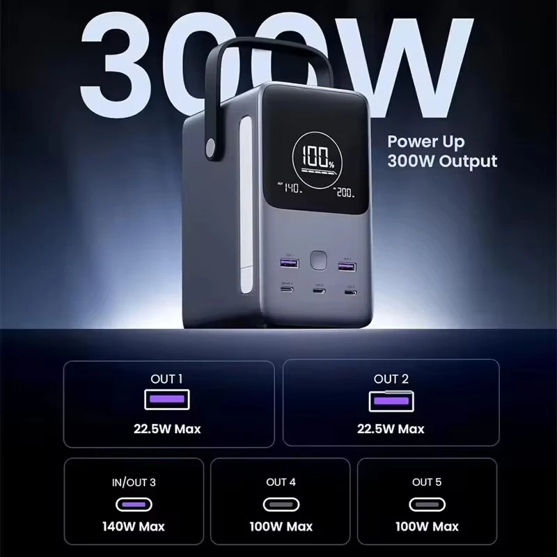300W 48000mAh portable fast charging charger mobile power supply 6 in 1 portable LED display charging station
