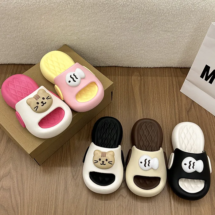 New Cute Kitten Little Fish Comfortable Thick Bottom, One line Dragging Versatile Color blocked Slippers for Home and Indoor Use - view 2