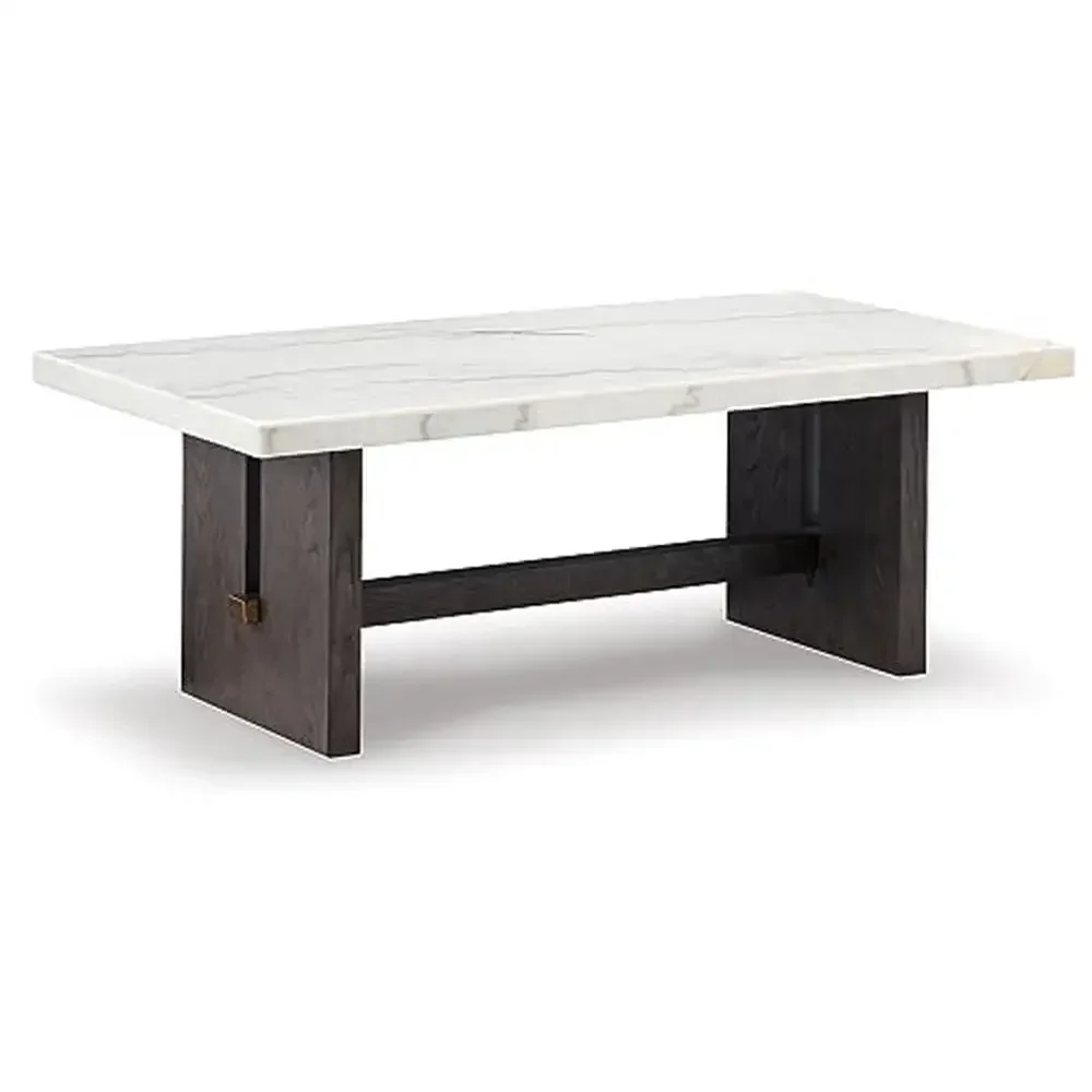 Traditional Rectangular Coffee Table with Marble Top Dark Brown & White Solid Wood Modern Design 52