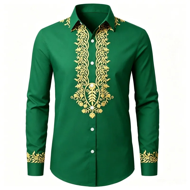 Men's Barong Tagalog Filipino Shirt Luxury Gold Embroidery Long Sleeve Formal Black Shirt For Wedding Party