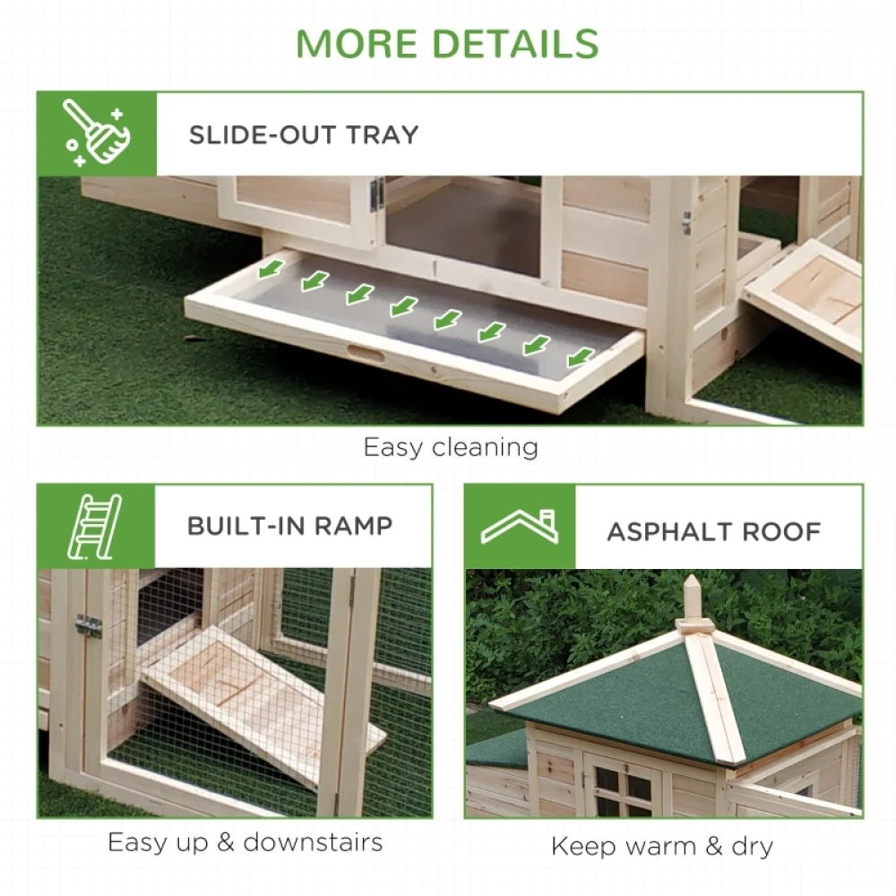 PINGGO Chicken Coop Small Animal Pet Cage W/ Nesting Box Outdoor Run Backyard Wooden,Ideal Living Space