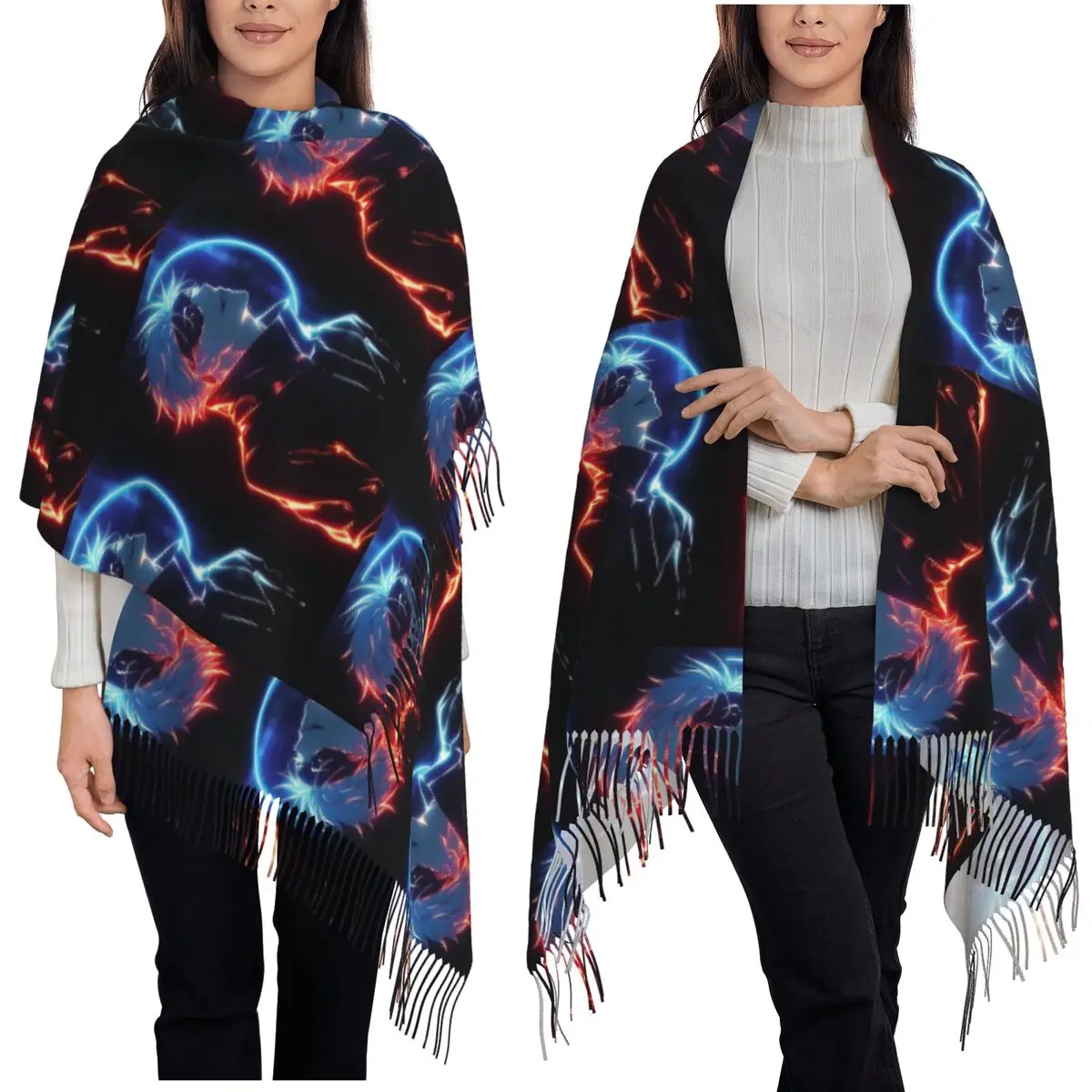 

Gojo Satoru Jujutsu Kaisen шарф с кисточками шарфы для женщин мягкие теплые шали и накидки длинная осенне-зимняя шаль