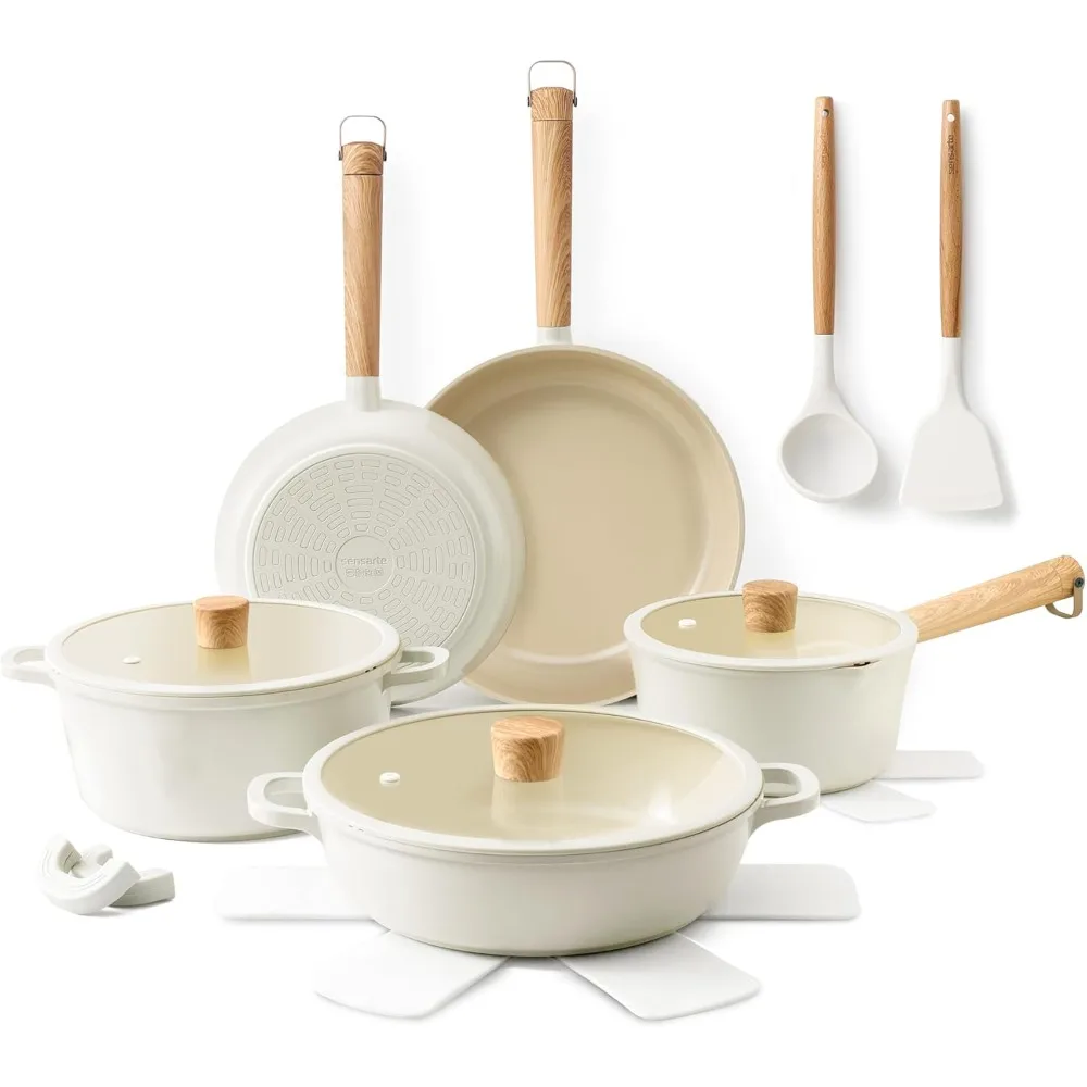 

SENSARTE Ceramic Nonstick Cookware Set Non-toxic Healthy Pots and Pans Set Ceramic Coated Kithchen Cooking Set, Free of Intentio