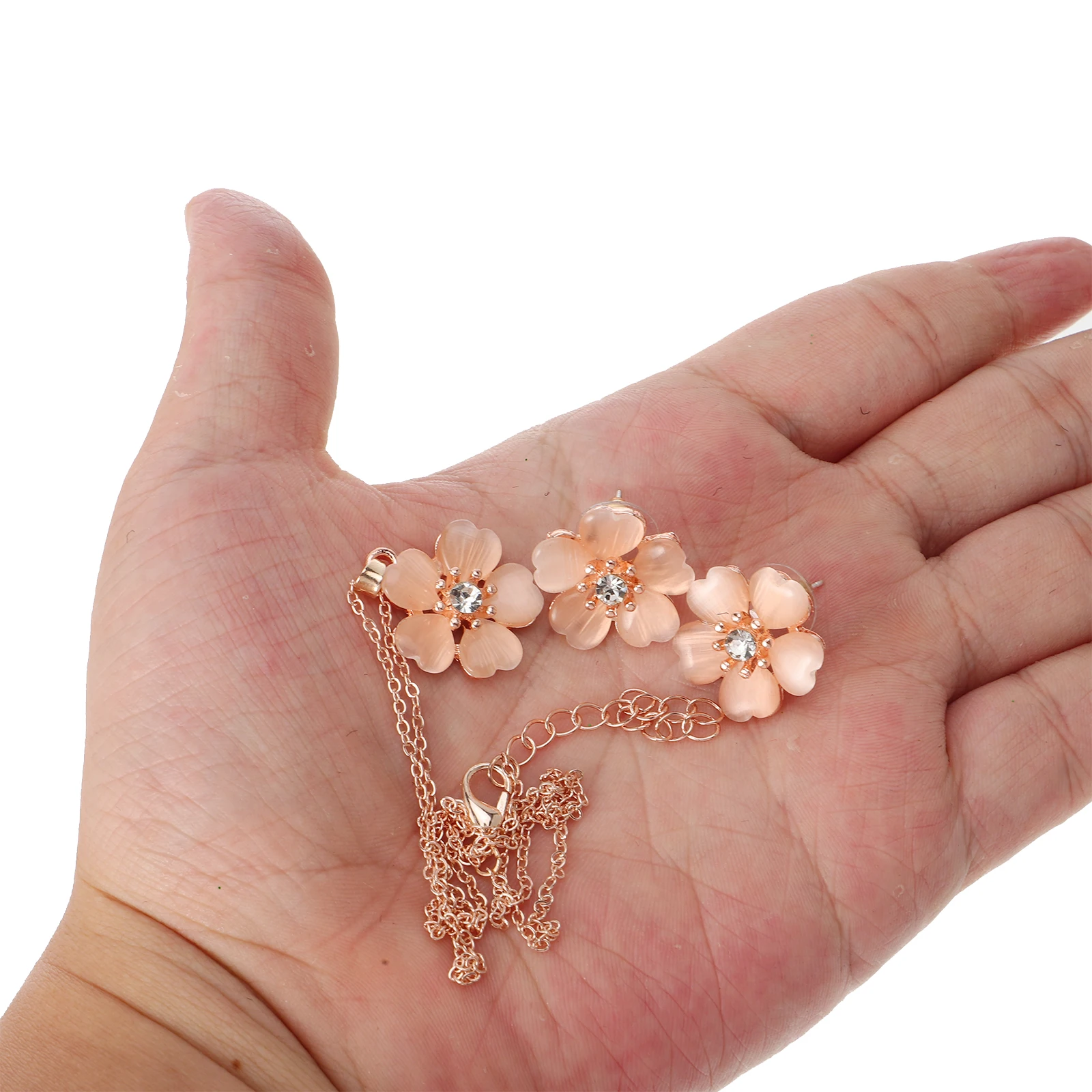 

Cherry Blossom Necklace Earrings Set Women Jewelry 43cm+5cm Adjustable Delicate Flower Design Charm Pendant for Anniversary