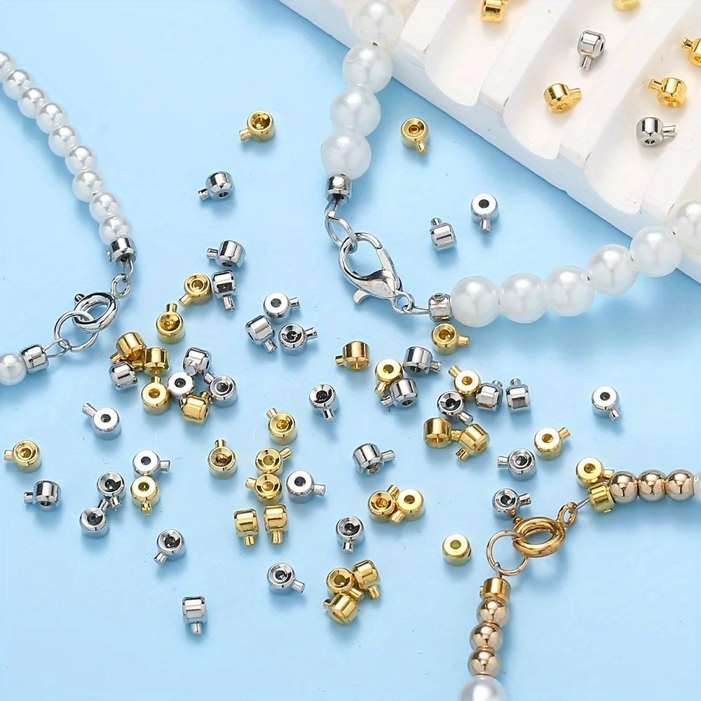 20pcs 3x4mm Coppers Positioning Buckles Clasps W/Bead Caps - DIY Necklace & Bracelet Connectors, Jewelry Closure Accessories