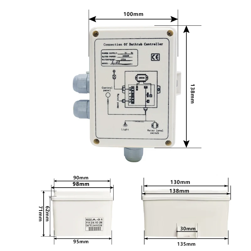 CE certified Bath Water Pump Control Panel Digital Controller Kits Water level Sensor Underwater light Control ForMassag Bathtub