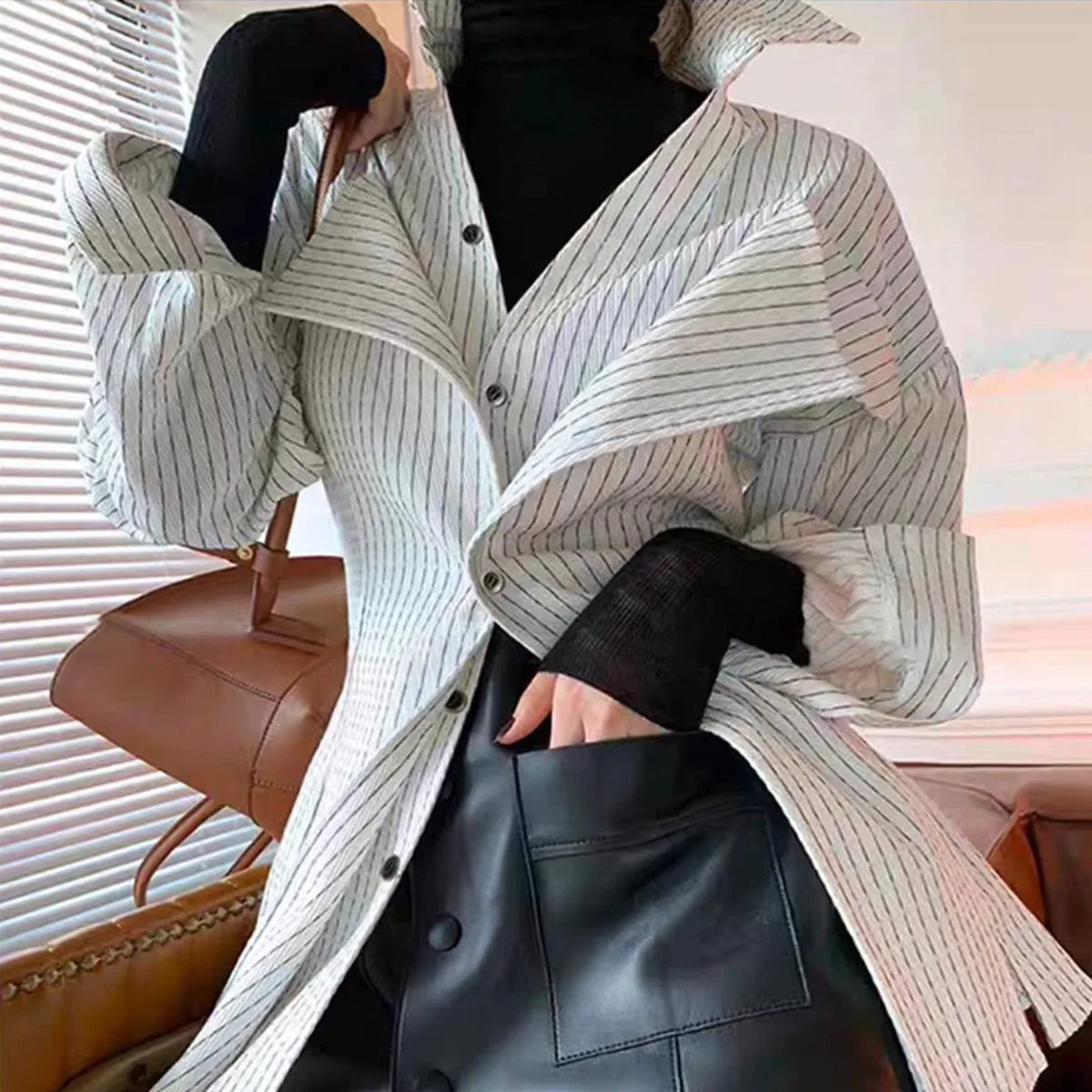 KWTX 2025 New Fashion French Elegant Striped Shirt Women's Fake Two-Piece Design Blouse Chic Office Casual Trendy Versatile Tops