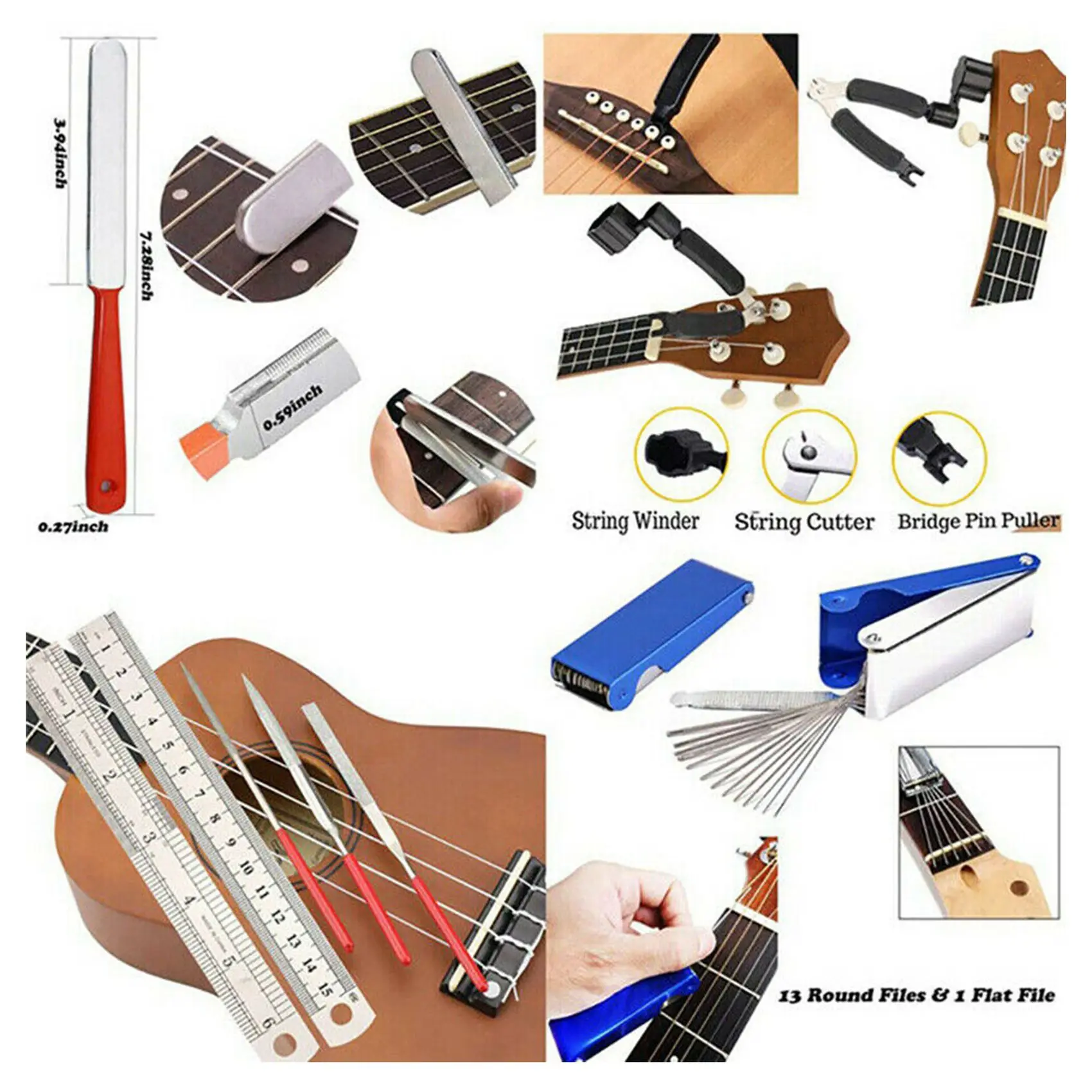 

Portable Guitar Tool Kit String Action Ruler Gauge Measuring Tool Wrench Set